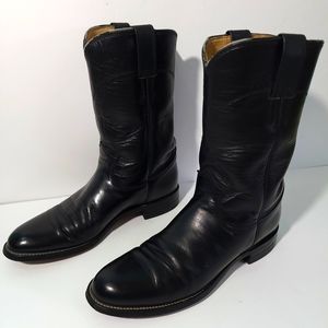 Justin Comb. Last Black Leather Western Cowboy Boots Size 7.5AA L 3709 51429
